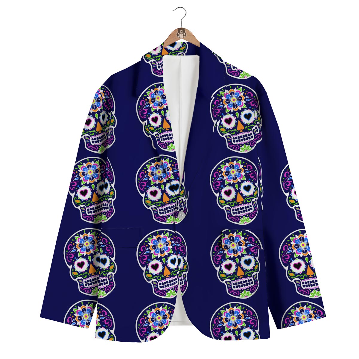 Sugar Skull Teal Pink Print Pattern Men's Blazer-grizzshop