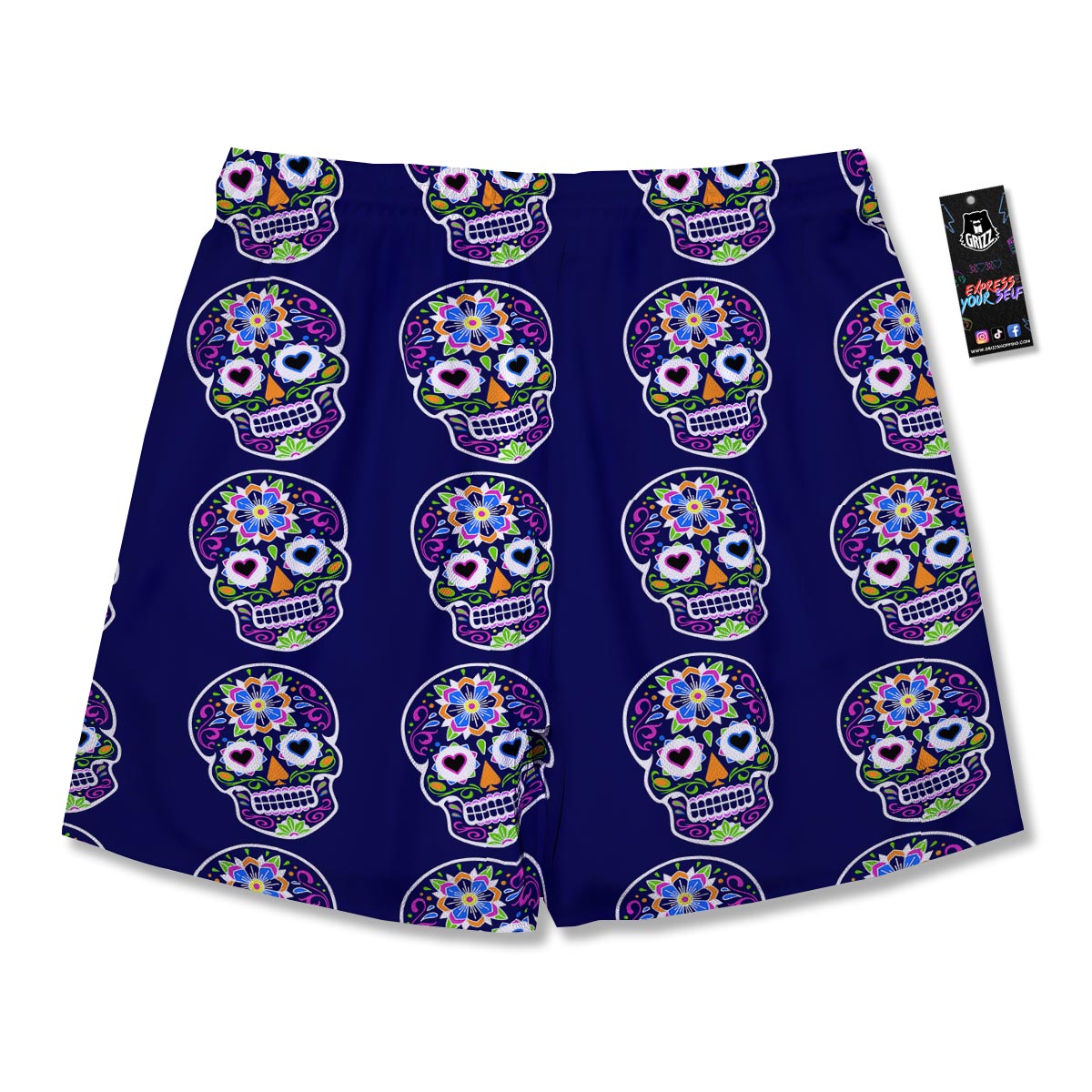 Sugar Skull Teal Pink Print Pattern Men's Running Shorts-grizzshop