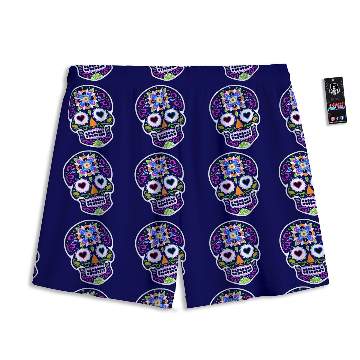 Sugar Skull Teal Pink Print Pattern Mesh Shorts