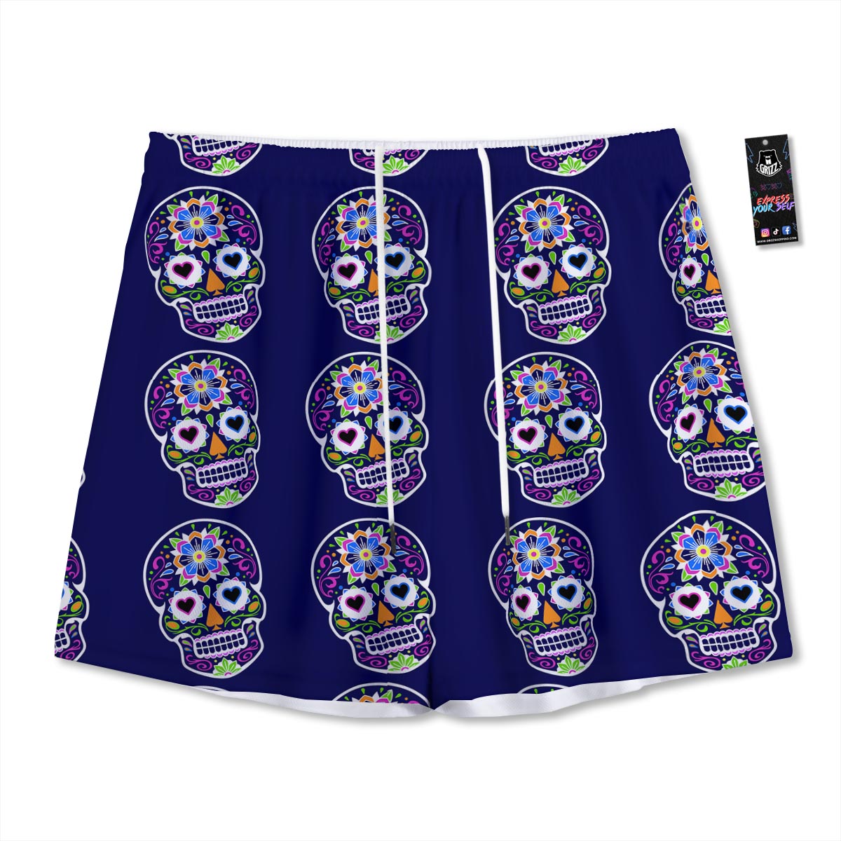 Sugar Skull Teal Pink Print Pattern Mesh Shorts