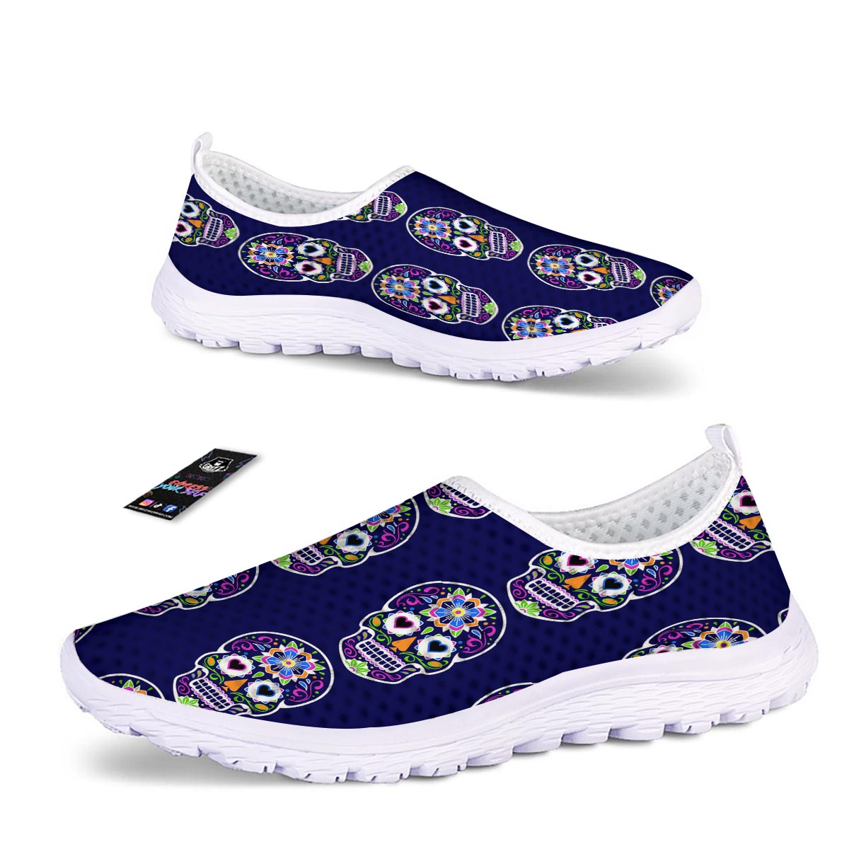 Sugar Skull Teal Pink Print Pattern Nurse Shoes-grizzshop
