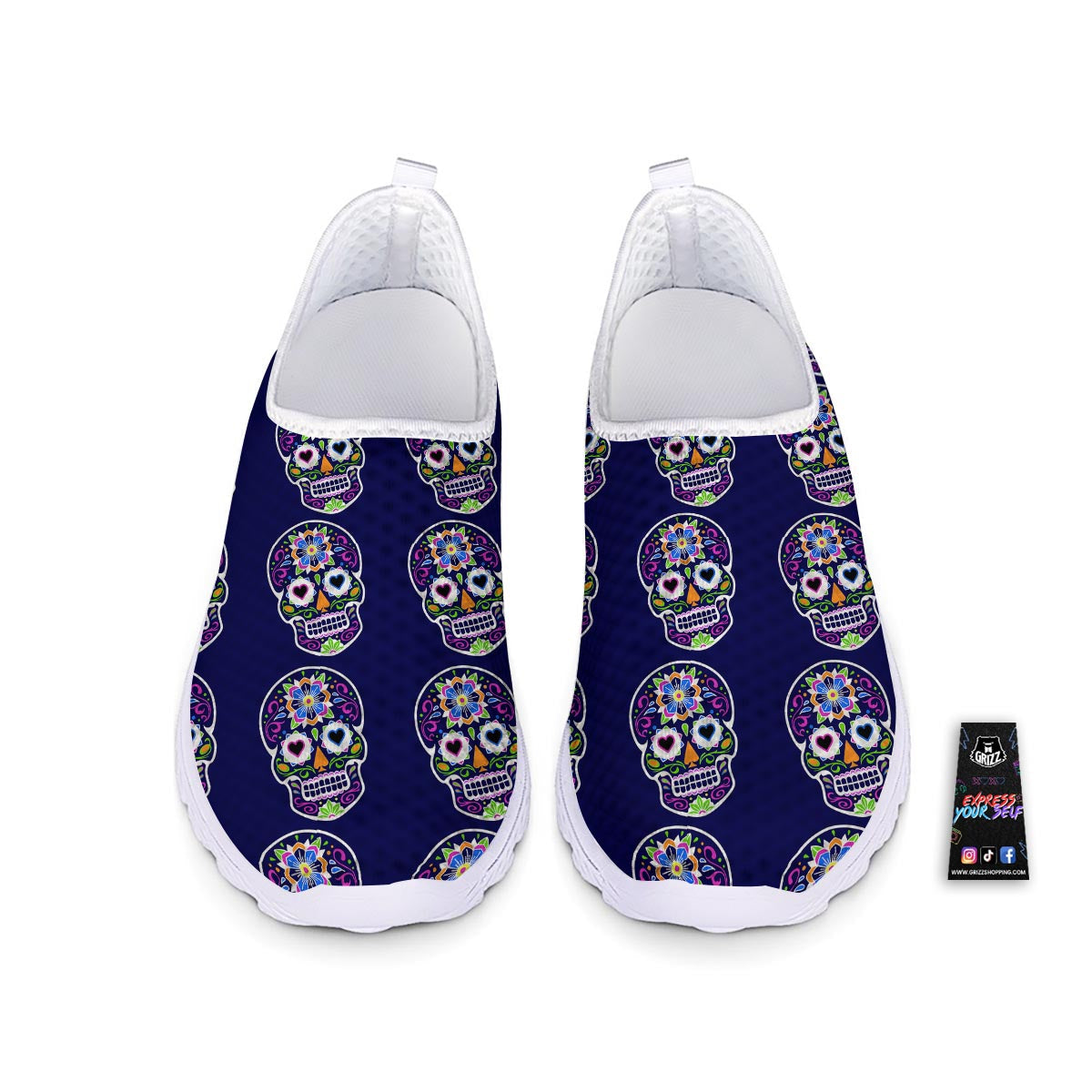 Sugar Skull Teal Pink Print Pattern Nurse Shoes-grizzshop