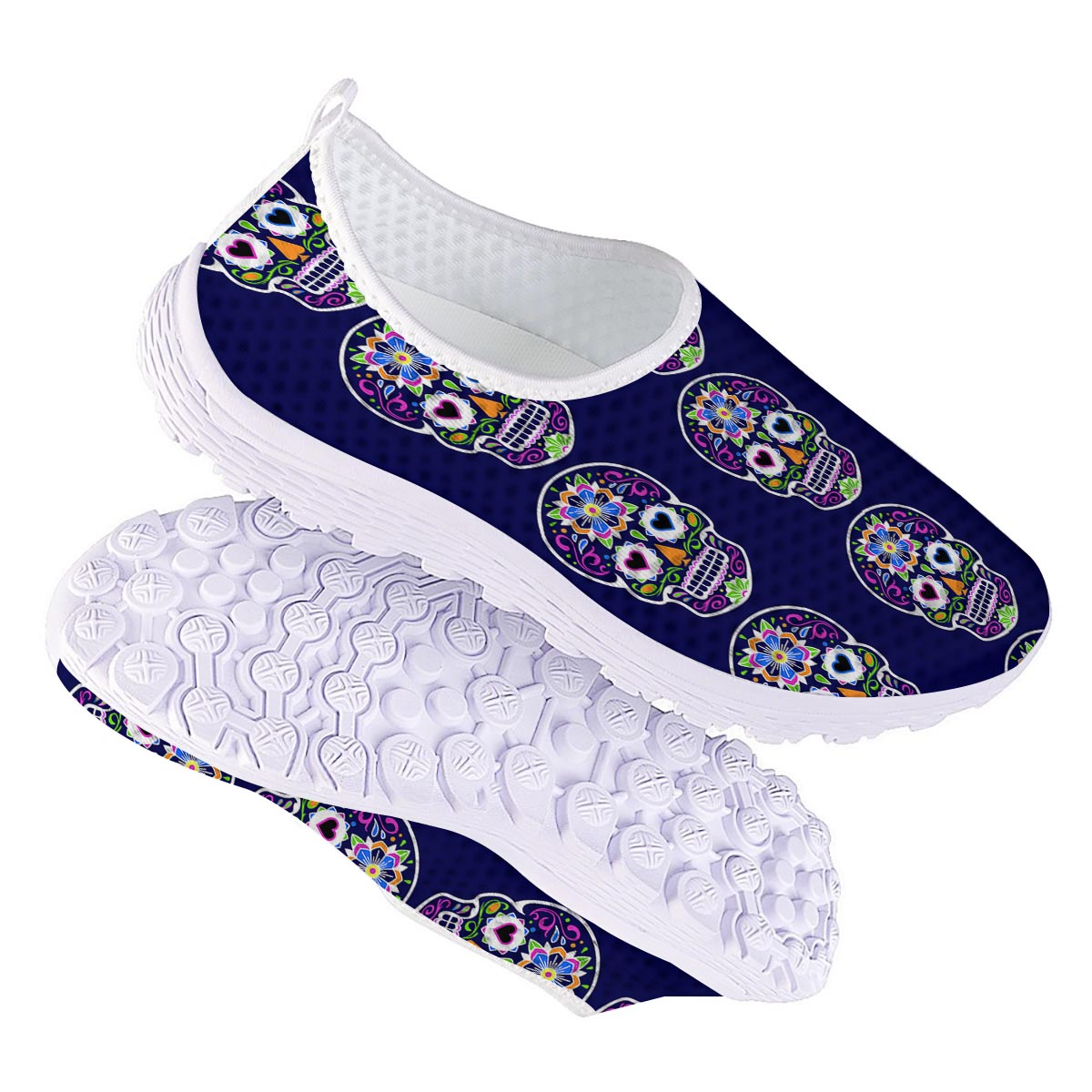 Sugar Skull Teal Pink Print Pattern Nurse Shoes-grizzshop