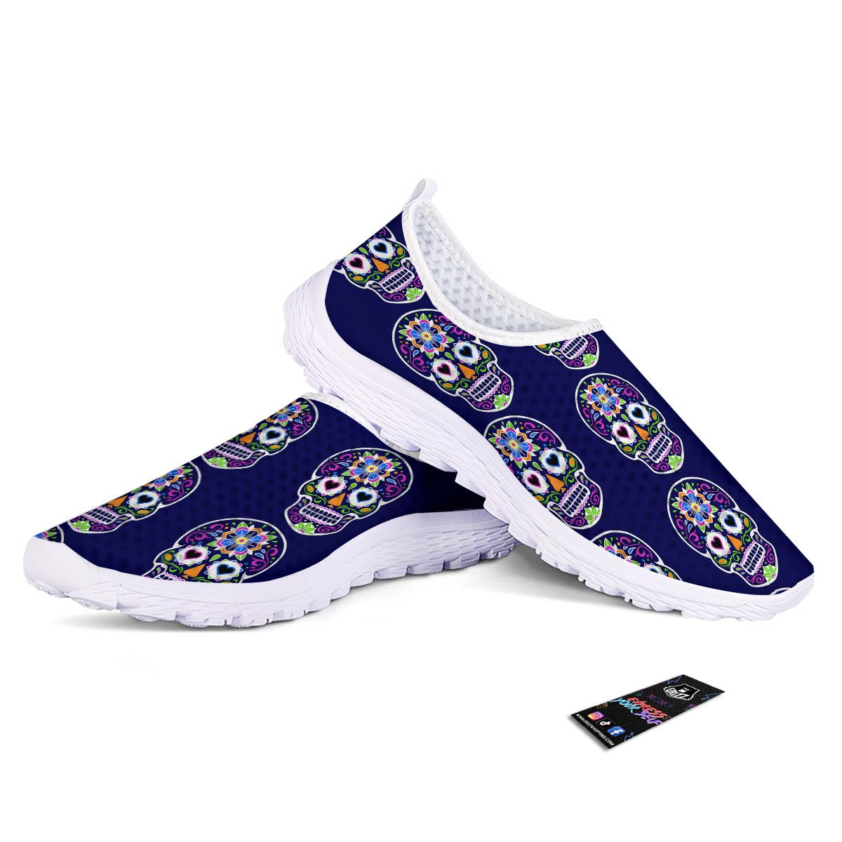 Sugar Skull Teal Pink Print Pattern Nurse Shoes-grizzshop