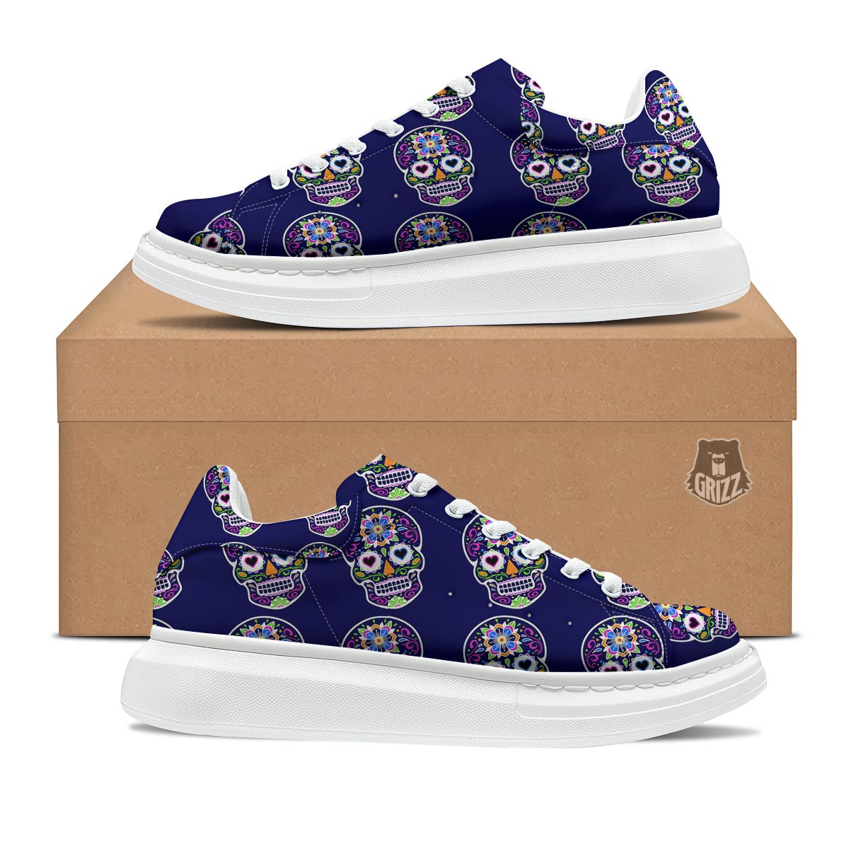 Sugar Skull Teal Pink Print Pattern Platform Shoes-grizzshop