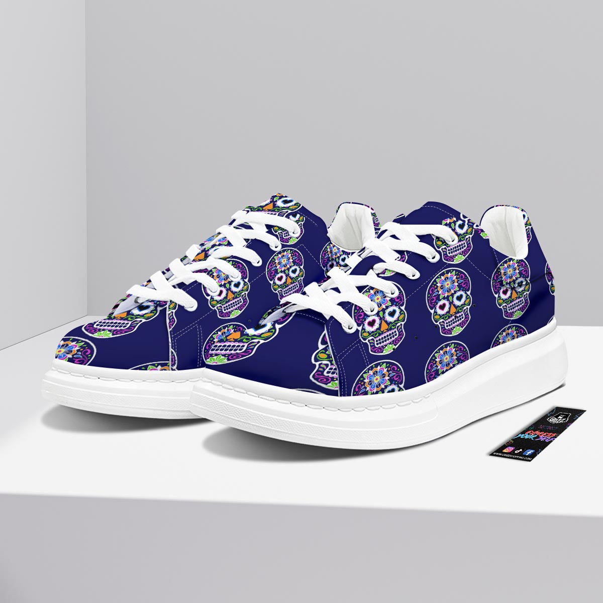 Sugar Skull Teal Pink Print Pattern Platform Shoes-grizzshop