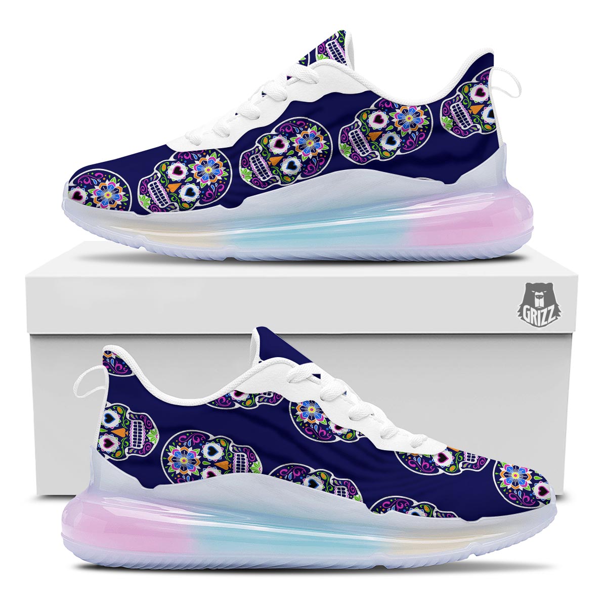 Sugar Skull Teal Pink Print Pattern Running Sneakers-grizzshop