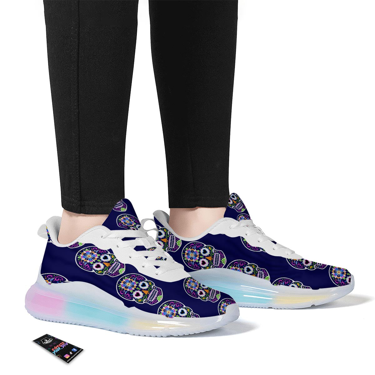 Sugar Skull Teal Pink Print Pattern Running Sneakers-grizzshop