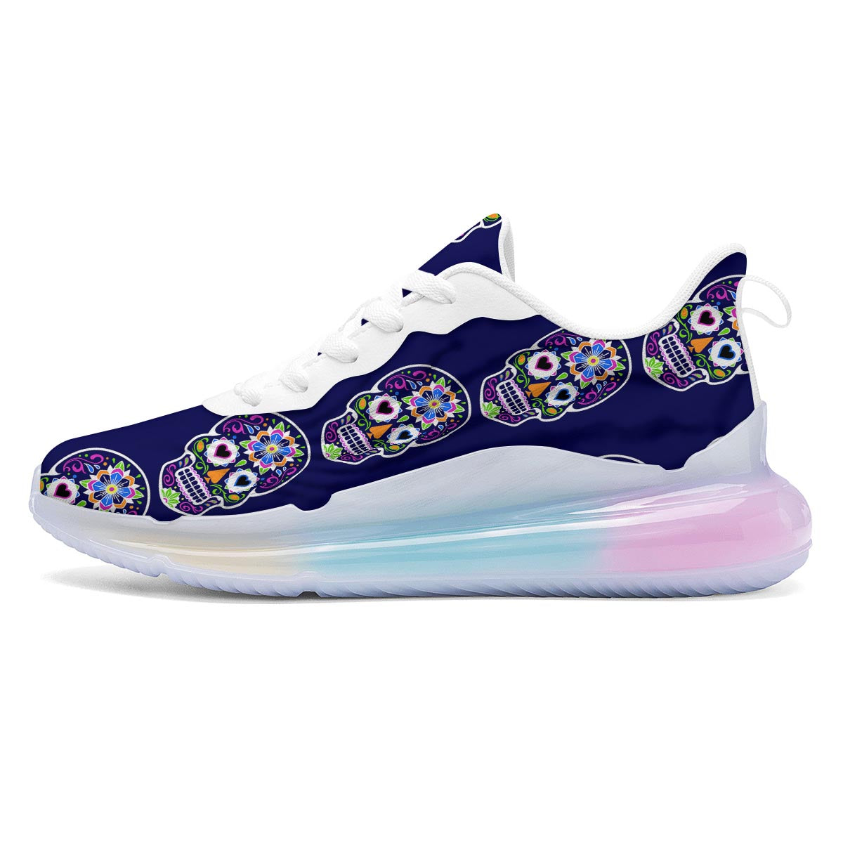 Sugar Skull Teal Pink Print Pattern Running Sneakers-grizzshop