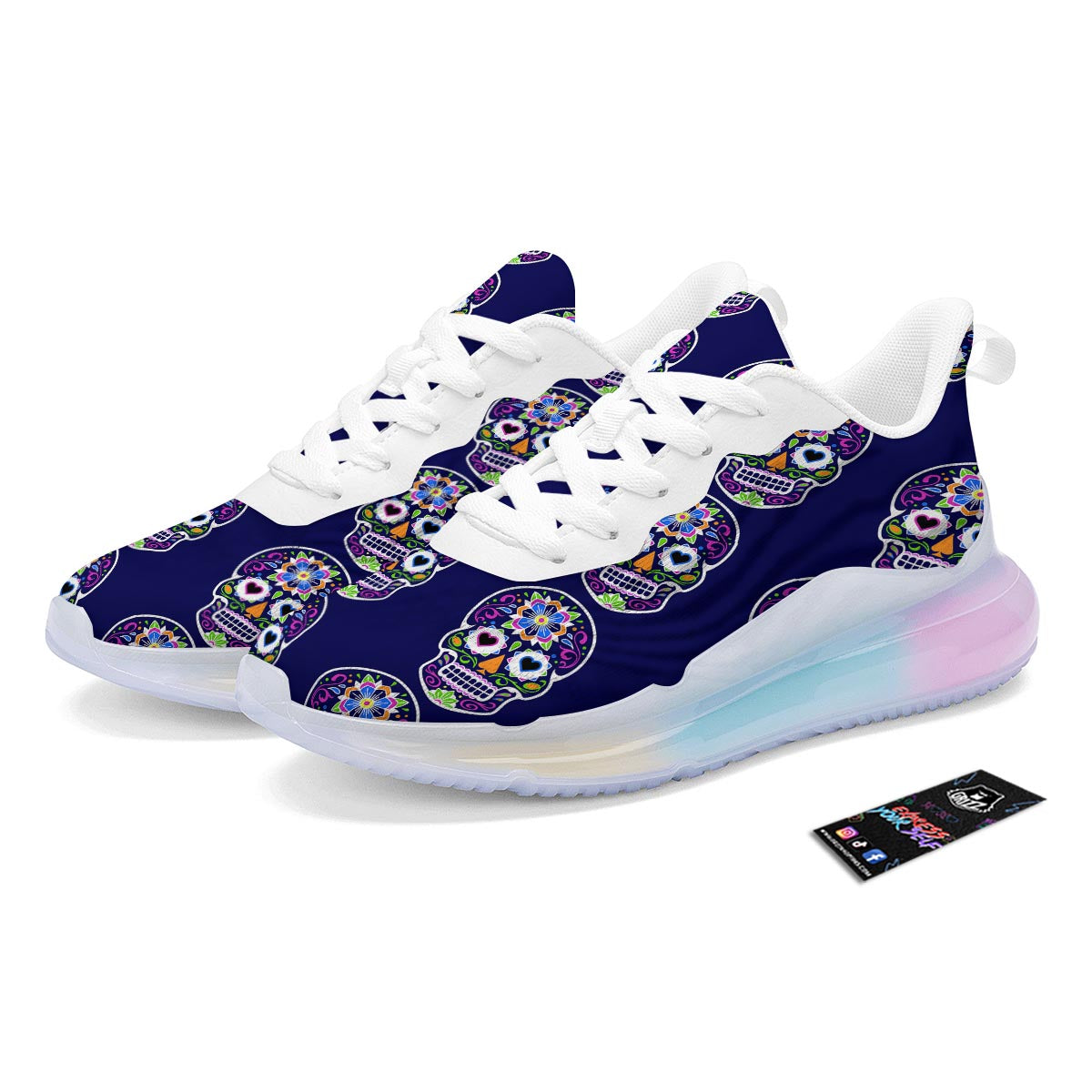Sugar Skull Teal Pink Print Pattern Running Sneakers-grizzshop