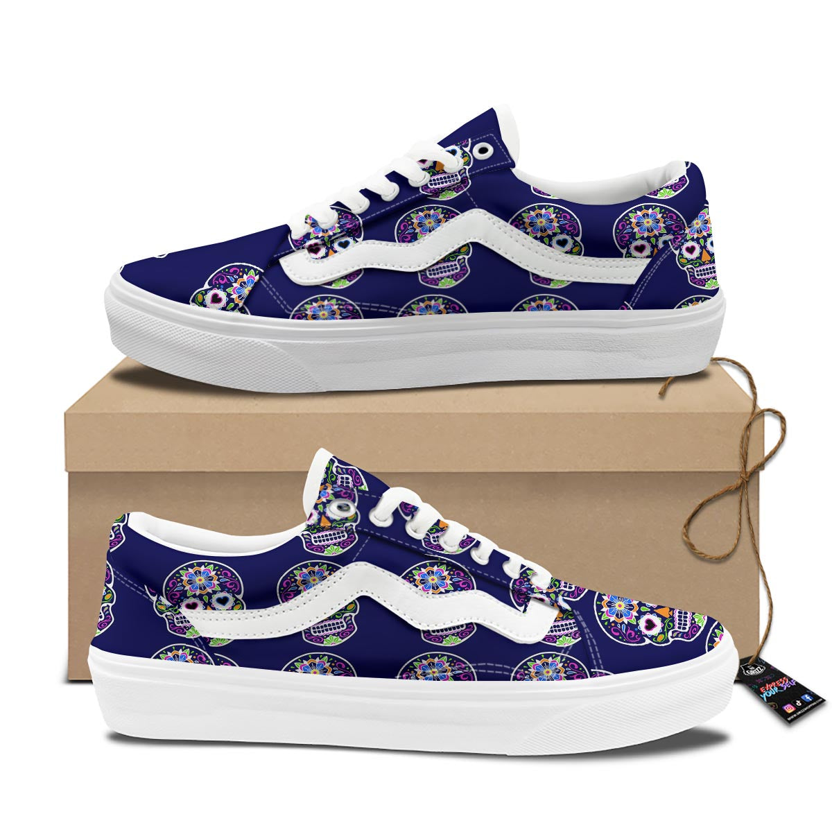 Sugar Skull Teal Pink Print Pattern Skate Shoes-grizzshop