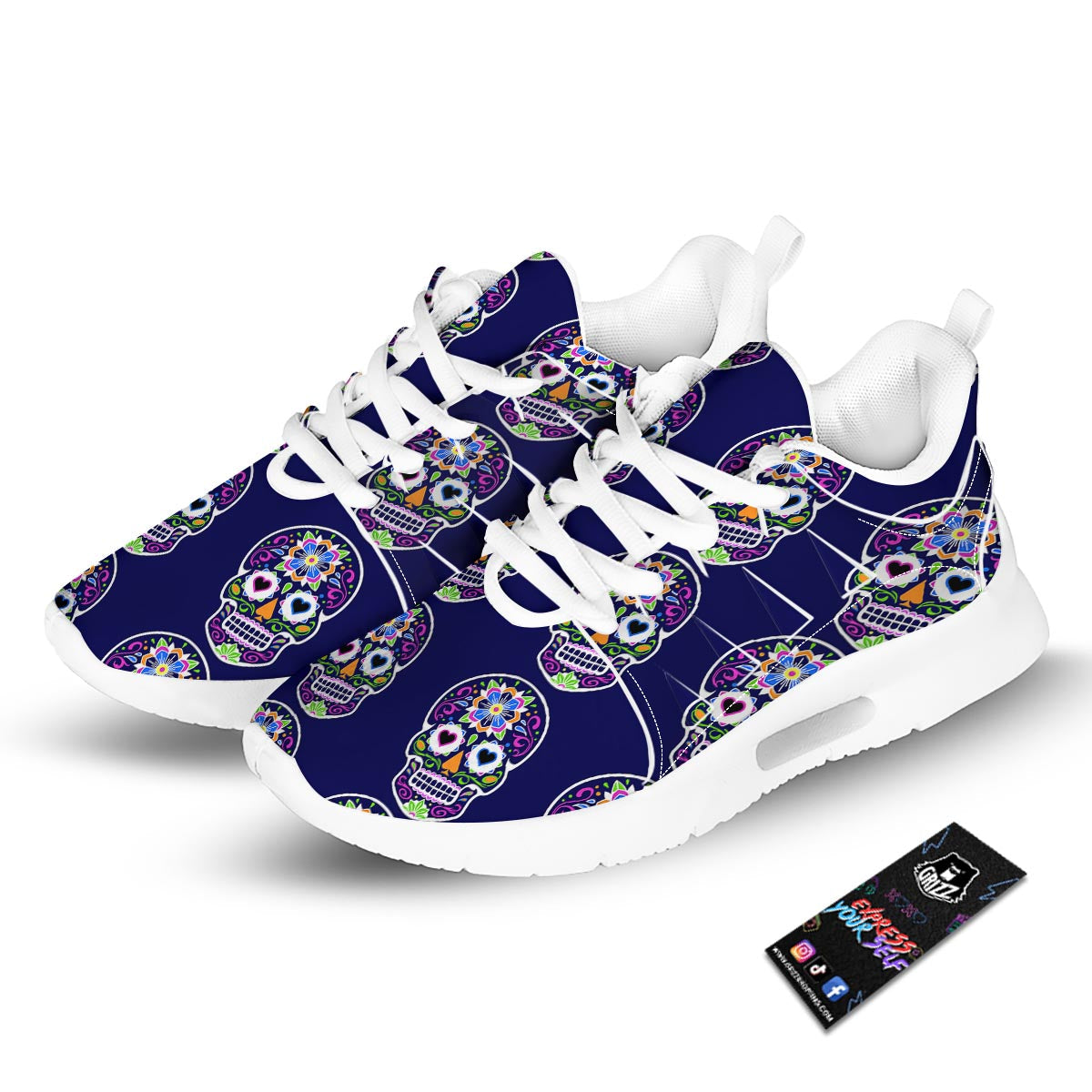 Sugar Skull Teal Pink Print Pattern Tennis Shoes-grizzshop