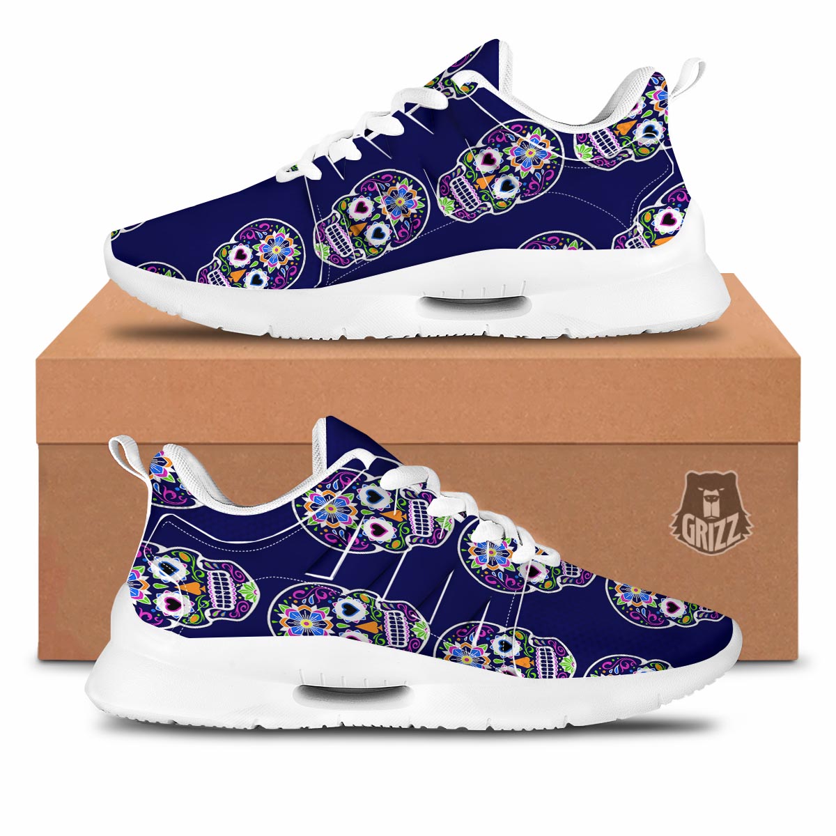 Sugar Skull Teal Pink Print Pattern Tennis Shoes-grizzshop