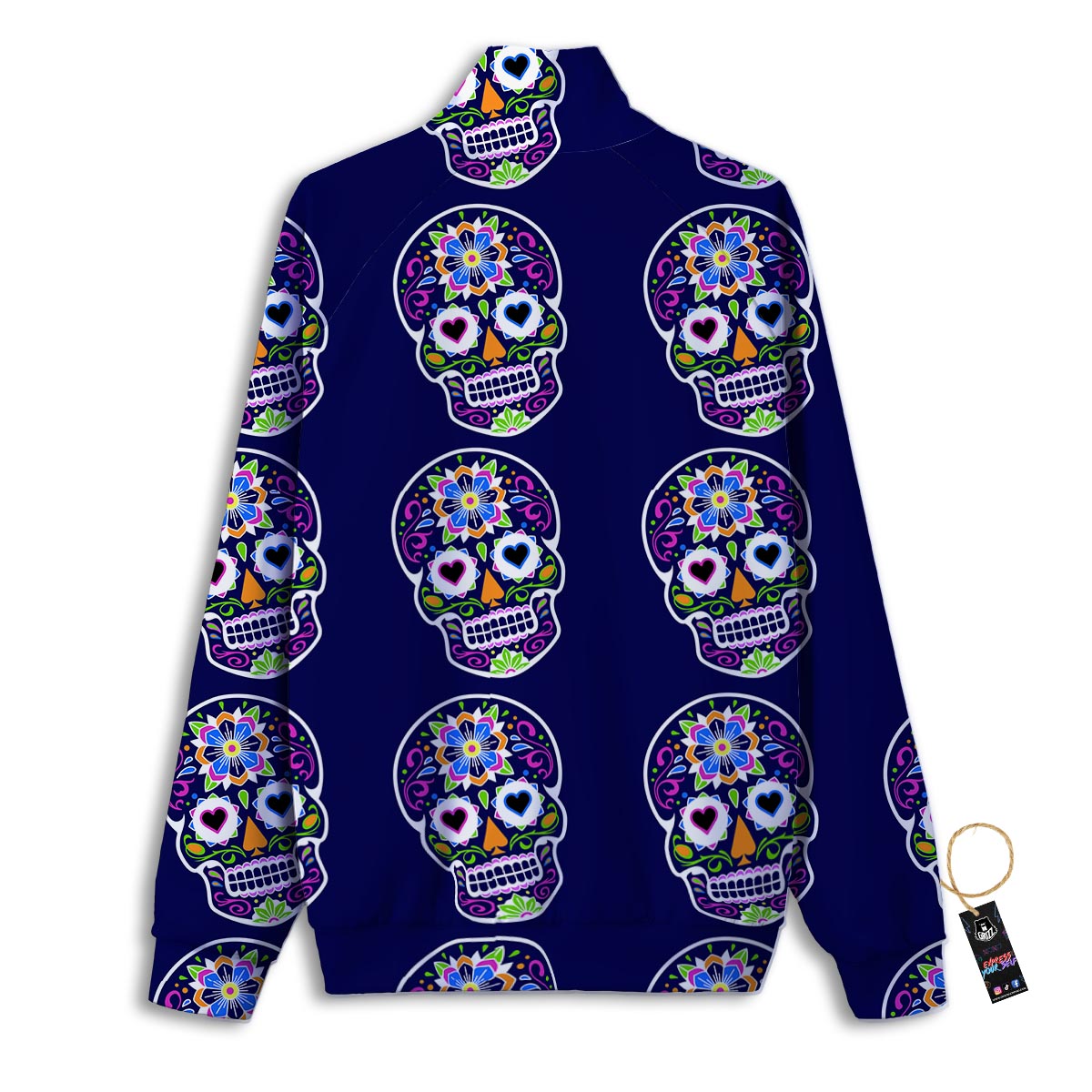 Sugar Skull Teal Pink Print Pattern Track Jacket-grizzshop