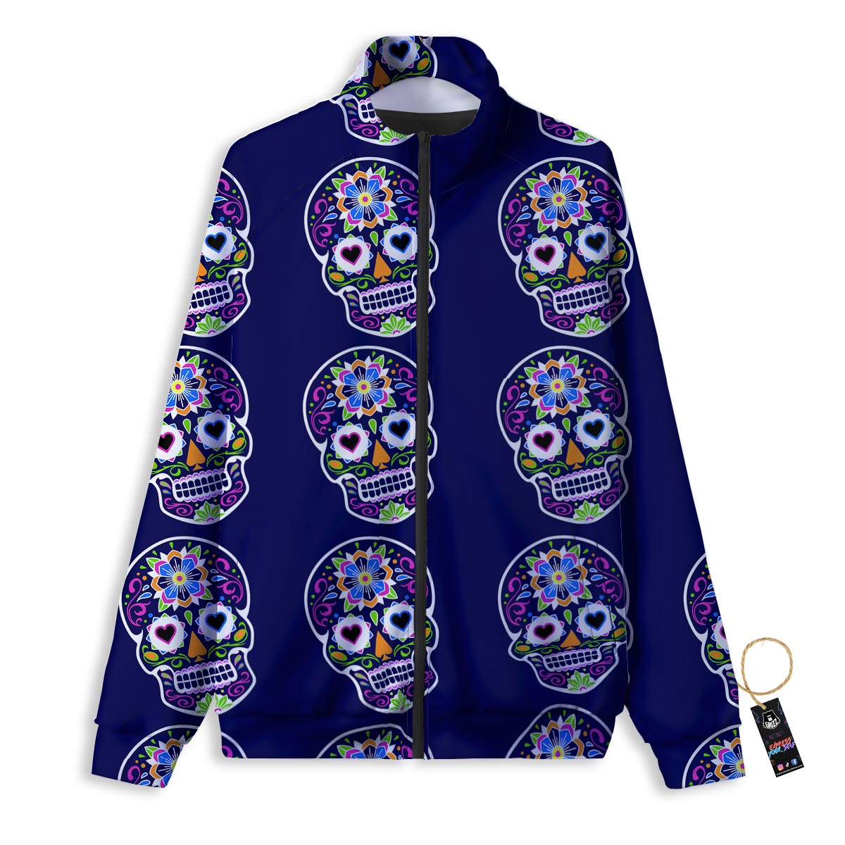 Sugar Skull Teal Pink Print Pattern Track Jacket-grizzshop