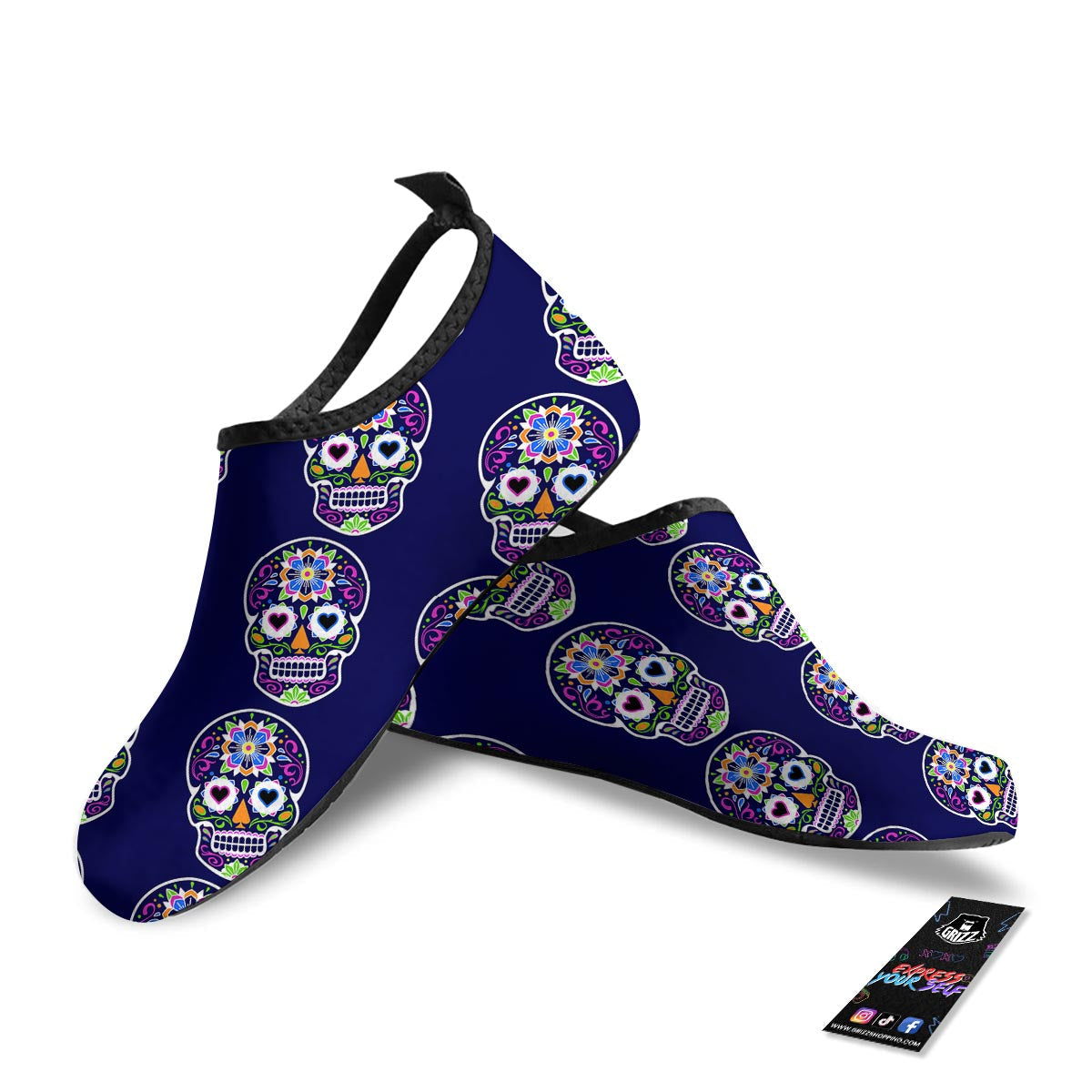 Sugar Skull Teal Pink Print Pattern Water Shoes-grizzshop