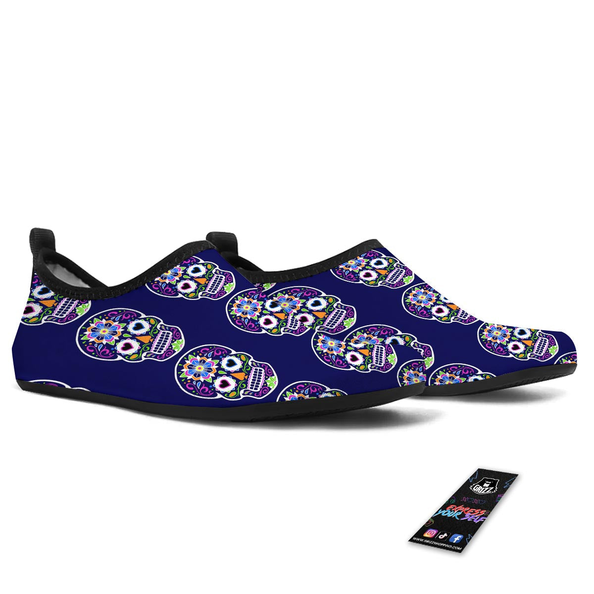 Sugar Skull Teal Pink Print Pattern Water Shoes-grizzshop