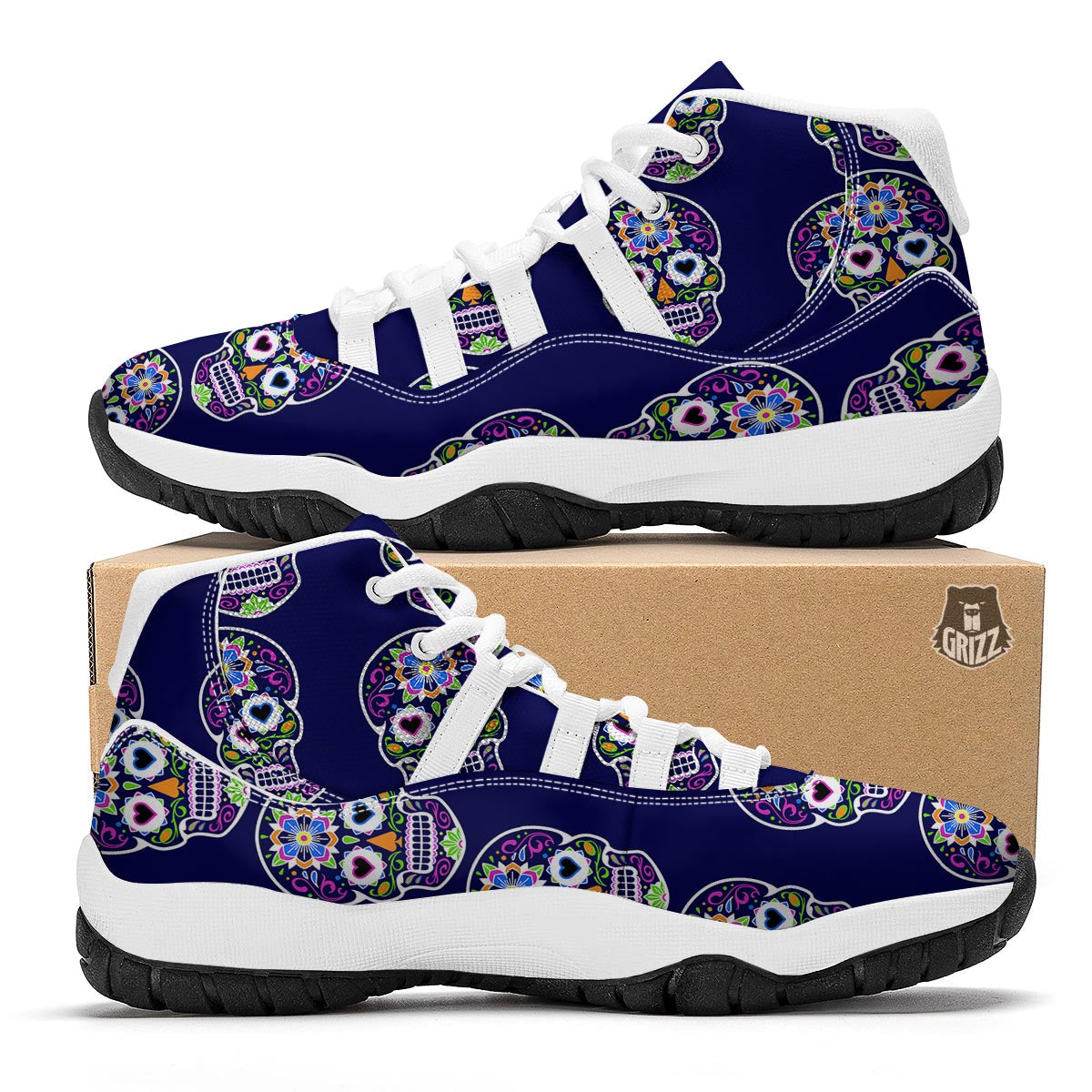 Sugar Skull Teal Pink Print Pattern White Bball Shoes-grizzshop