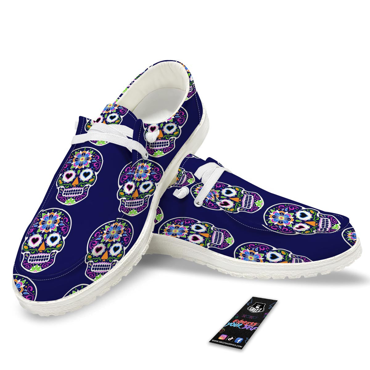 Sugar Skull Teal Pink Print Pattern White Loafers-grizzshop