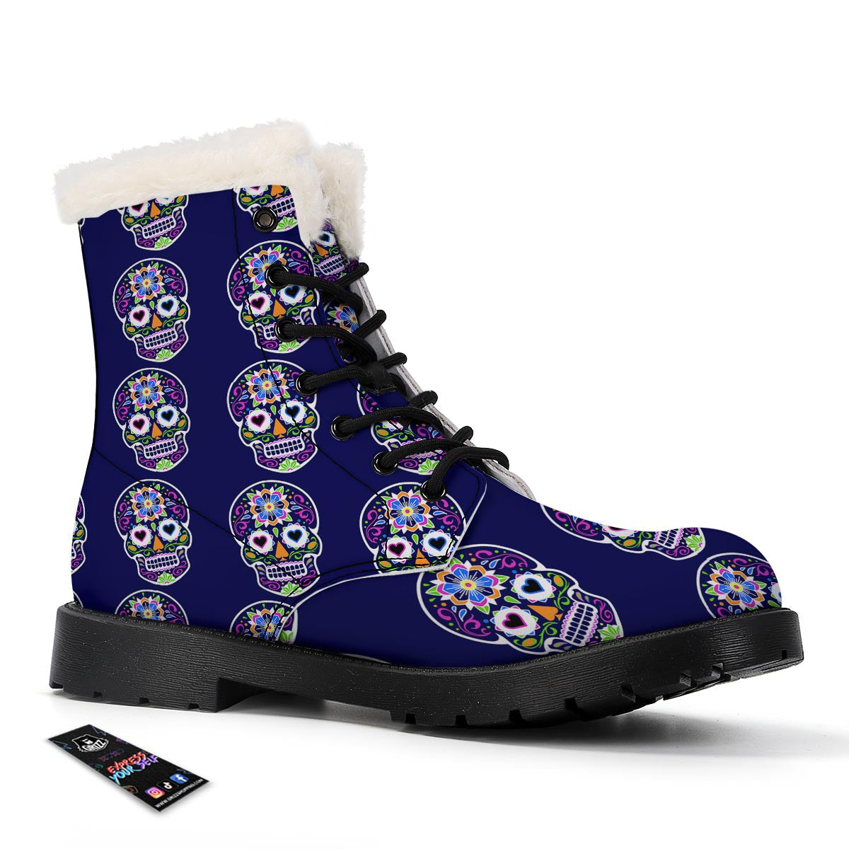 Sugar Skull Teal Pink Print Pattern Winter Boots-grizzshop