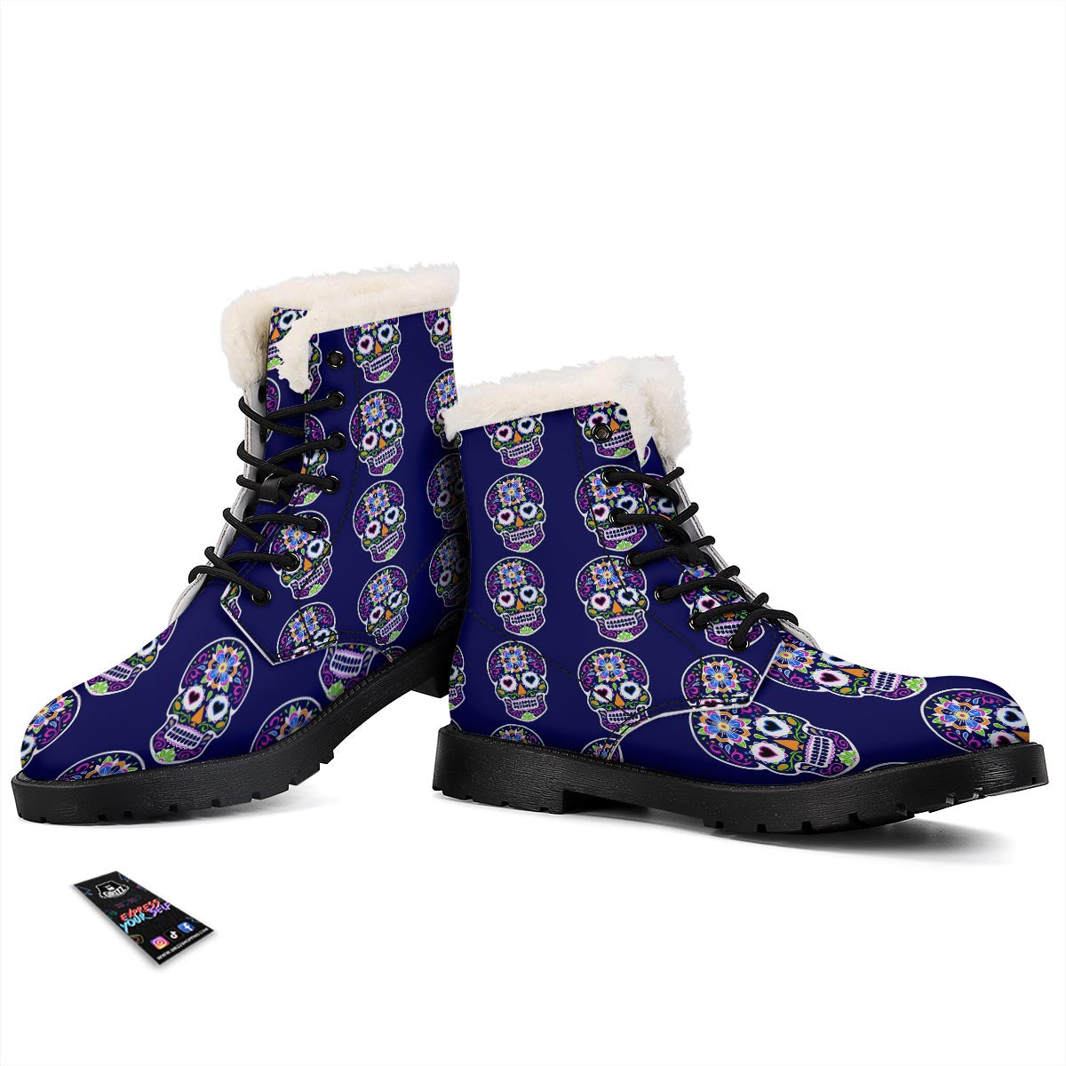 Sugar Skull Teal Pink Print Pattern Winter Boots-grizzshop