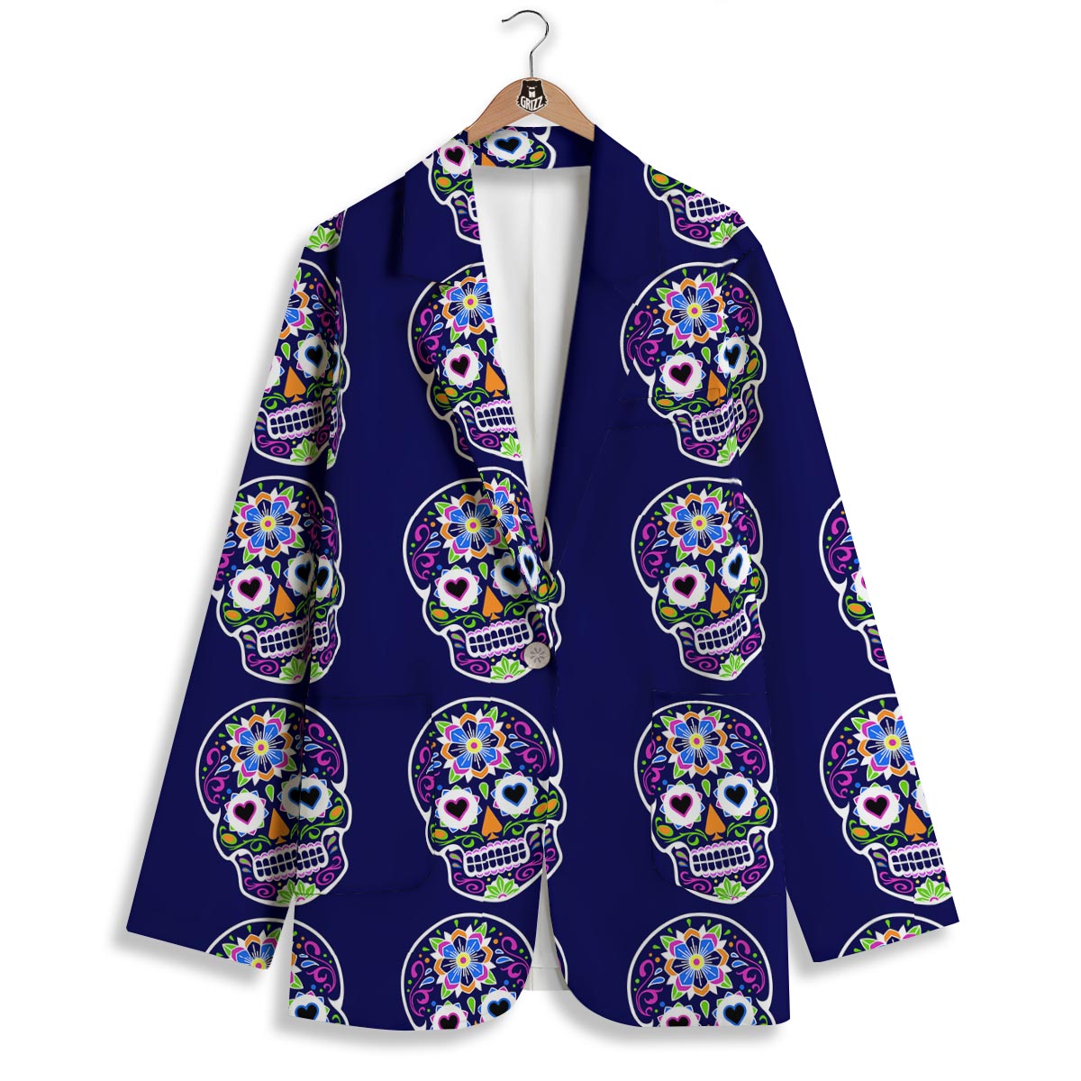 Sugar Skull Teal Pink Print Pattern Women's Blazer-grizzshop