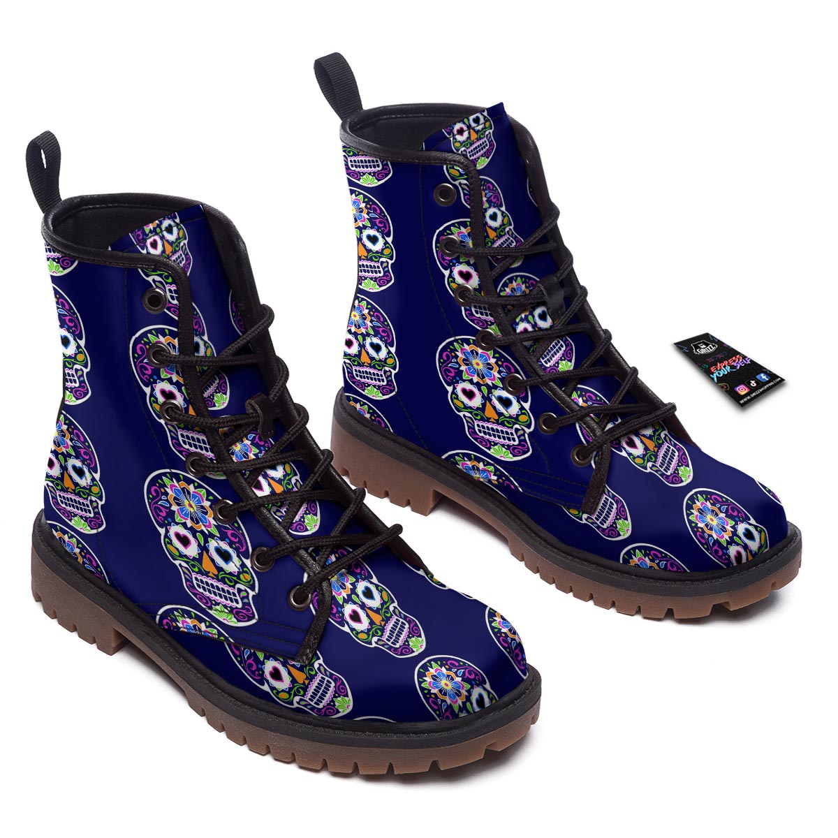 Sugar Skull Teal Pink Print Pattern Work Boots-grizzshop