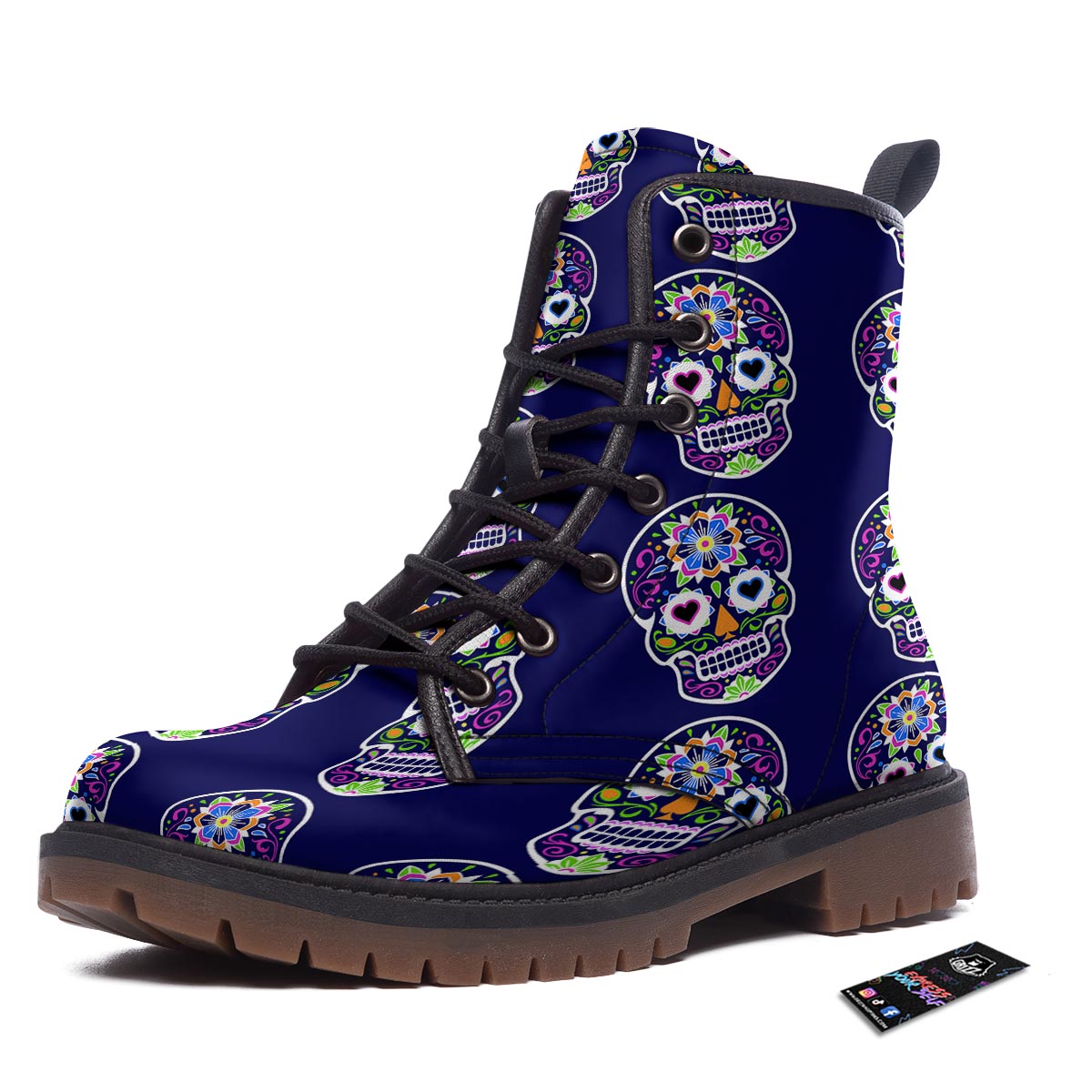 Sugar Skull Teal Pink Print Pattern Work Boots-grizzshop