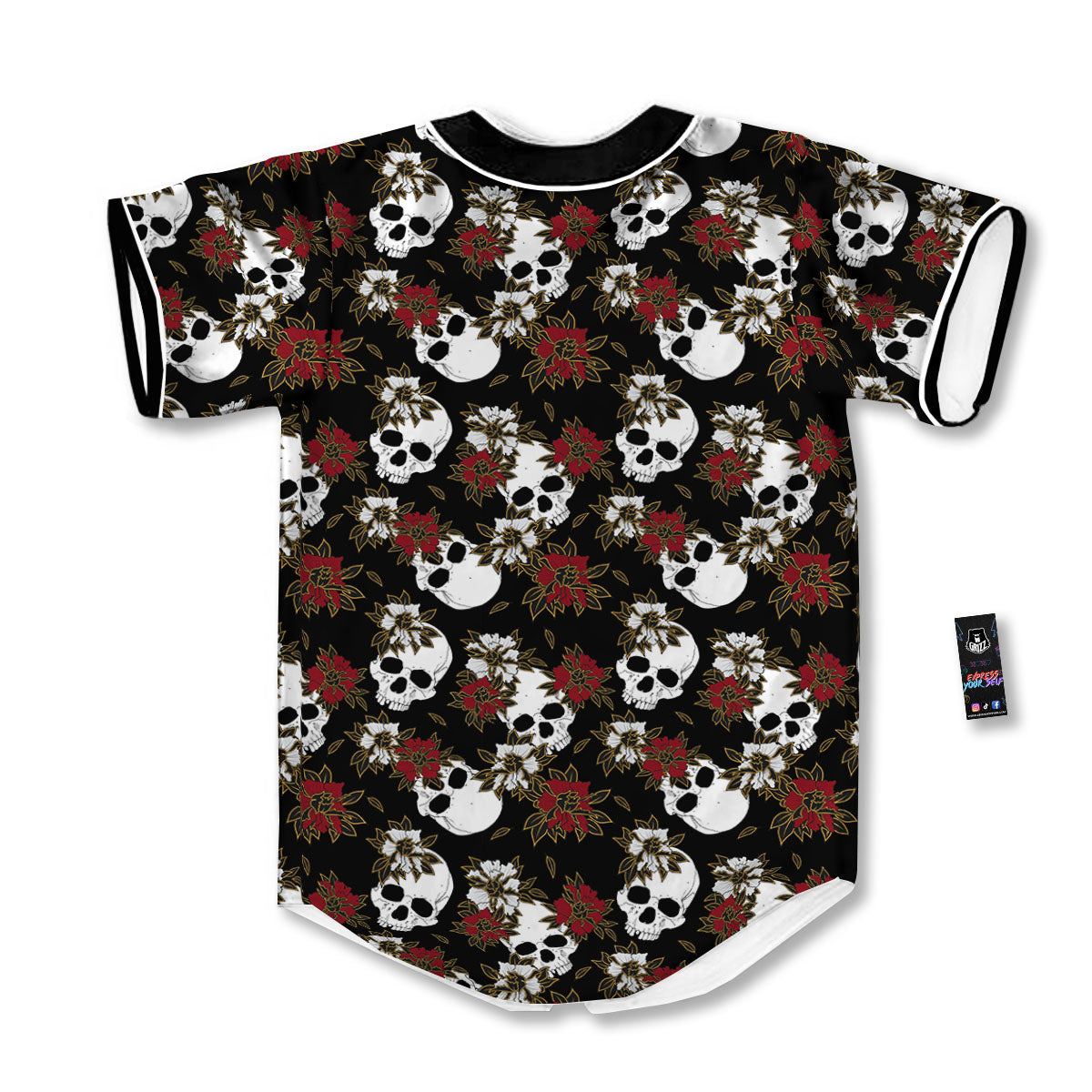 Sugar Skull White And Red Print Pattern Baseball Jersey-grizzshop