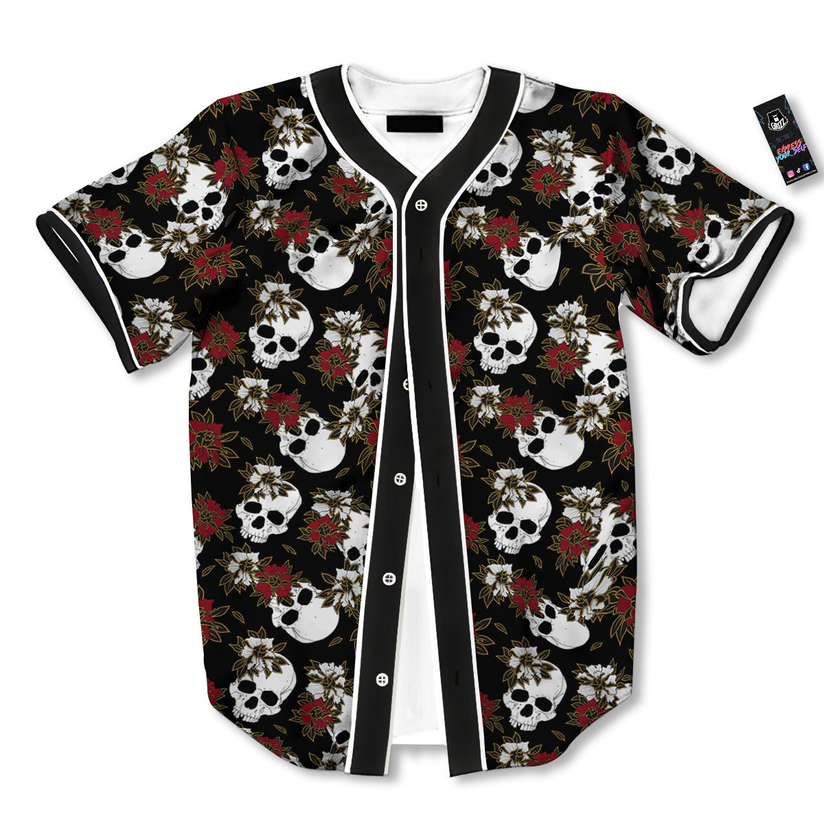 Sugar Skull White And Red Print Pattern Baseball Jersey-grizzshop
