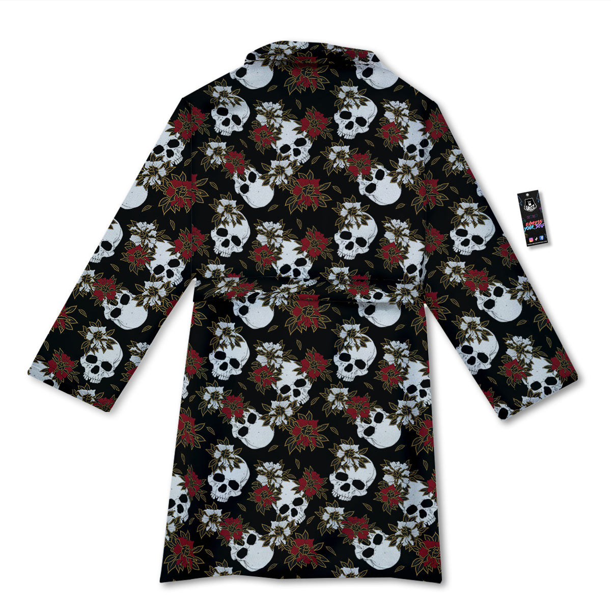 Sugar Skull White And Red Print Pattern Bathrobe-grizzshop