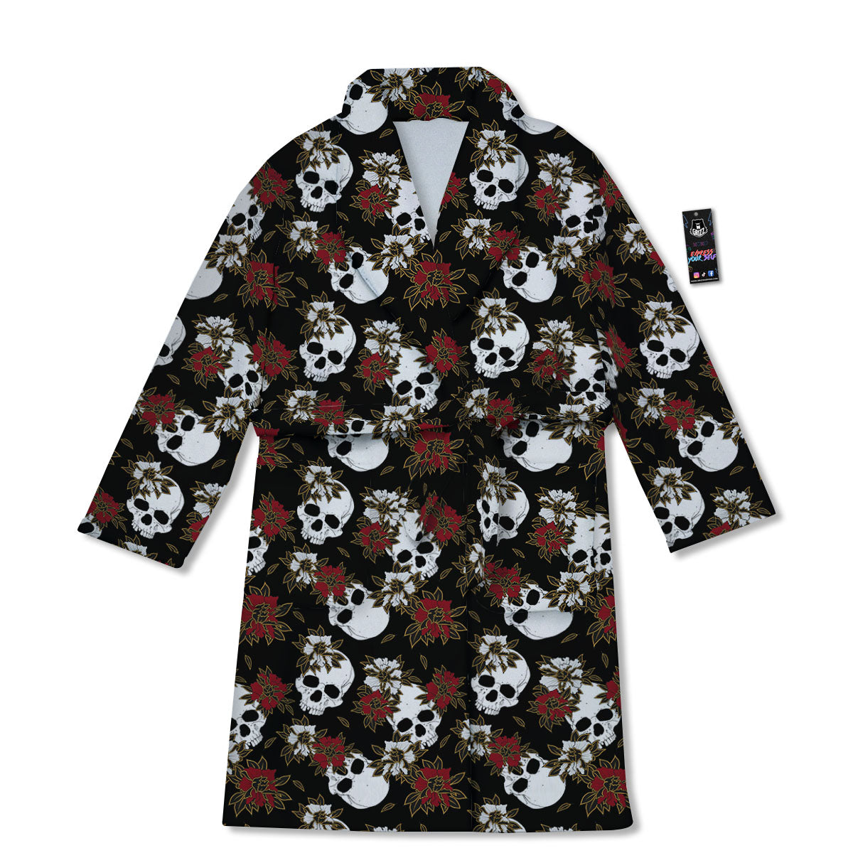 Sugar Skull White And Red Print Pattern Bathrobe-grizzshop