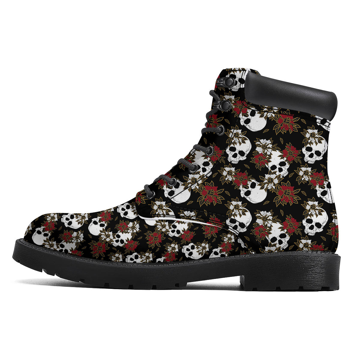 Sugar Skull White And Red Print Pattern Boots-grizzshop
