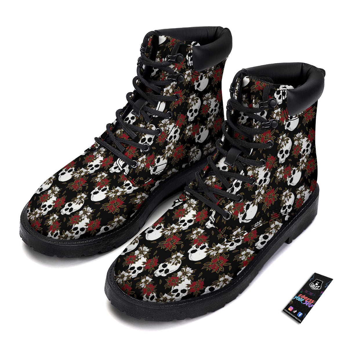 Sugar Skull White And Red Print Pattern Boots-grizzshop