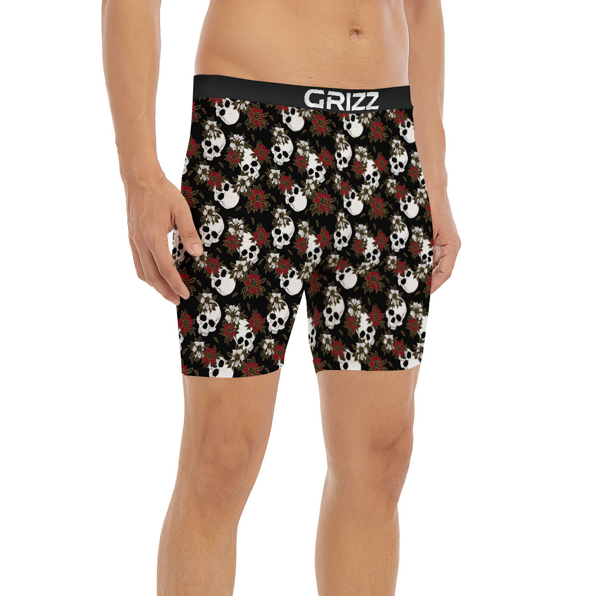 Sugar Skull White And Red Print Pattern Boxer Briefs-grizzshop