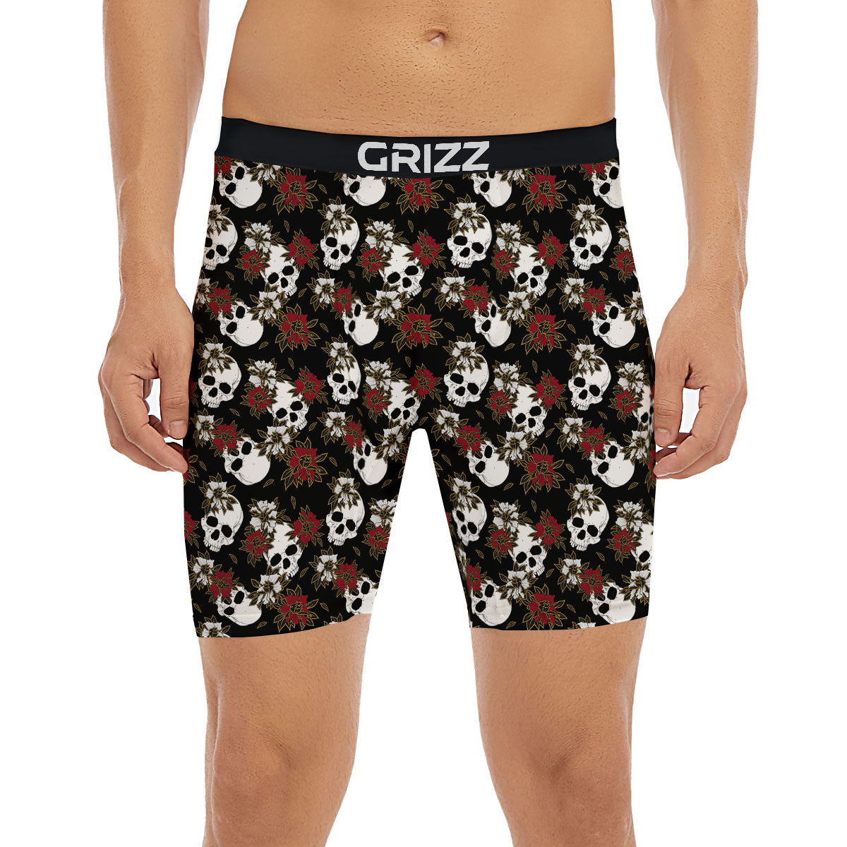 Sugar Skull White And Red Print Pattern Boxer Briefs-grizzshop