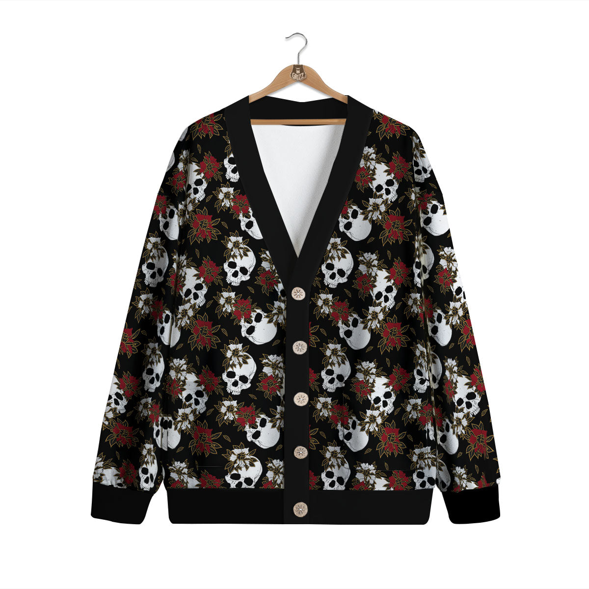 Sugar Skull White And Red Print Pattern Cardigan-grizzshop