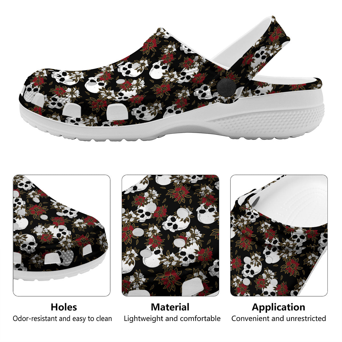 Sugar Skull White And Red Print Pattern Clog-grizzshop