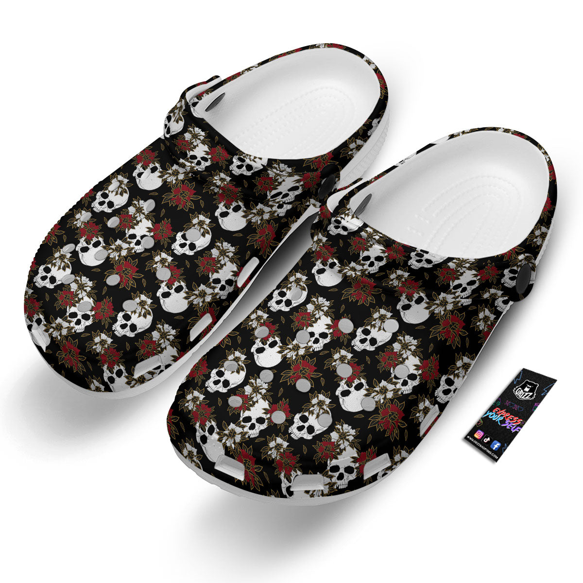 Sugar Skull White And Red Print Pattern Clog-grizzshop