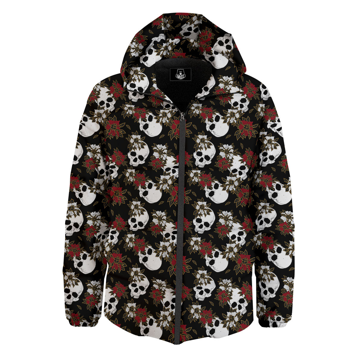 Sugar Skull White And Red Print Pattern Down Jacket-grizzshop
