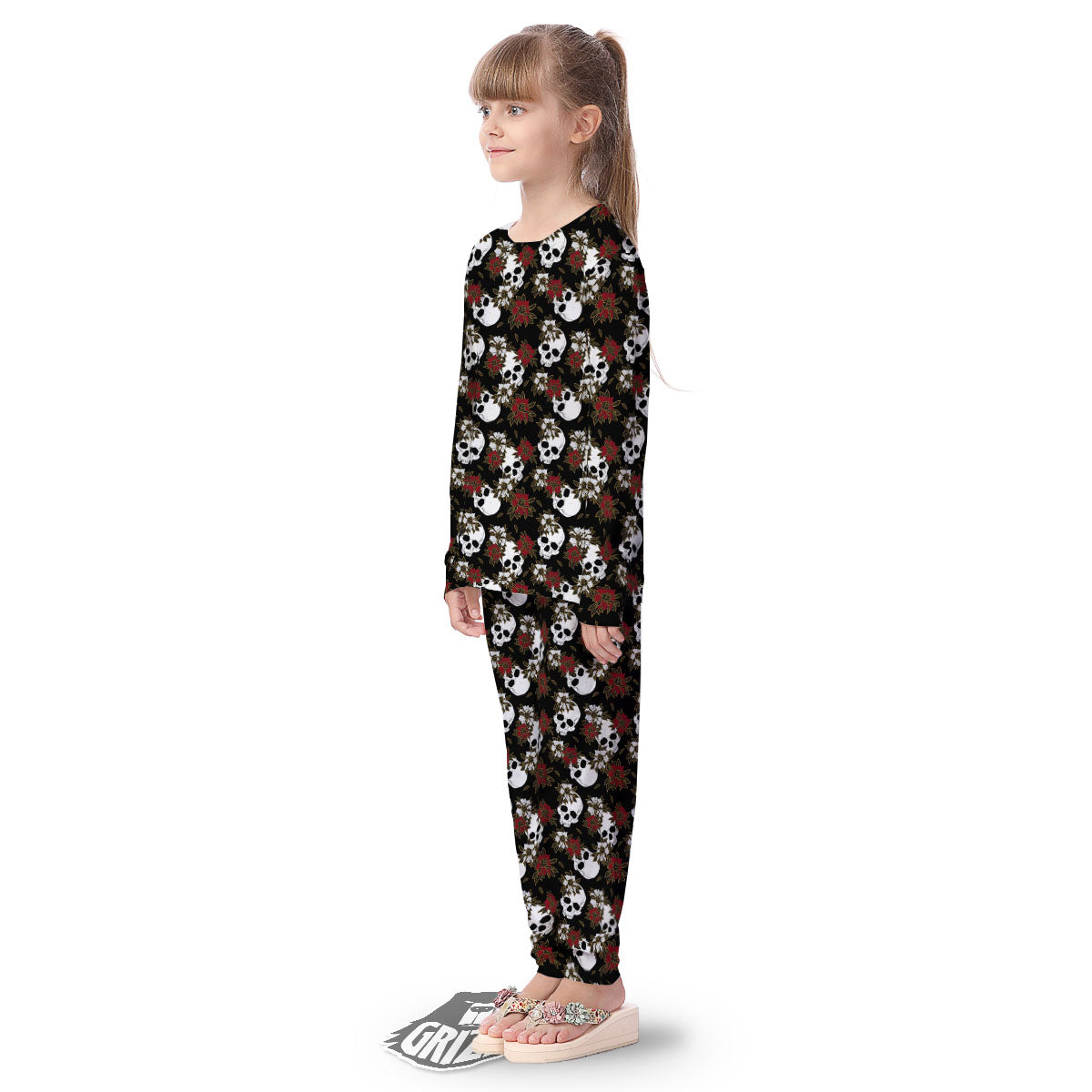 Sugar Skull White And Red Print Pattern Kid's Pajamas-grizzshop