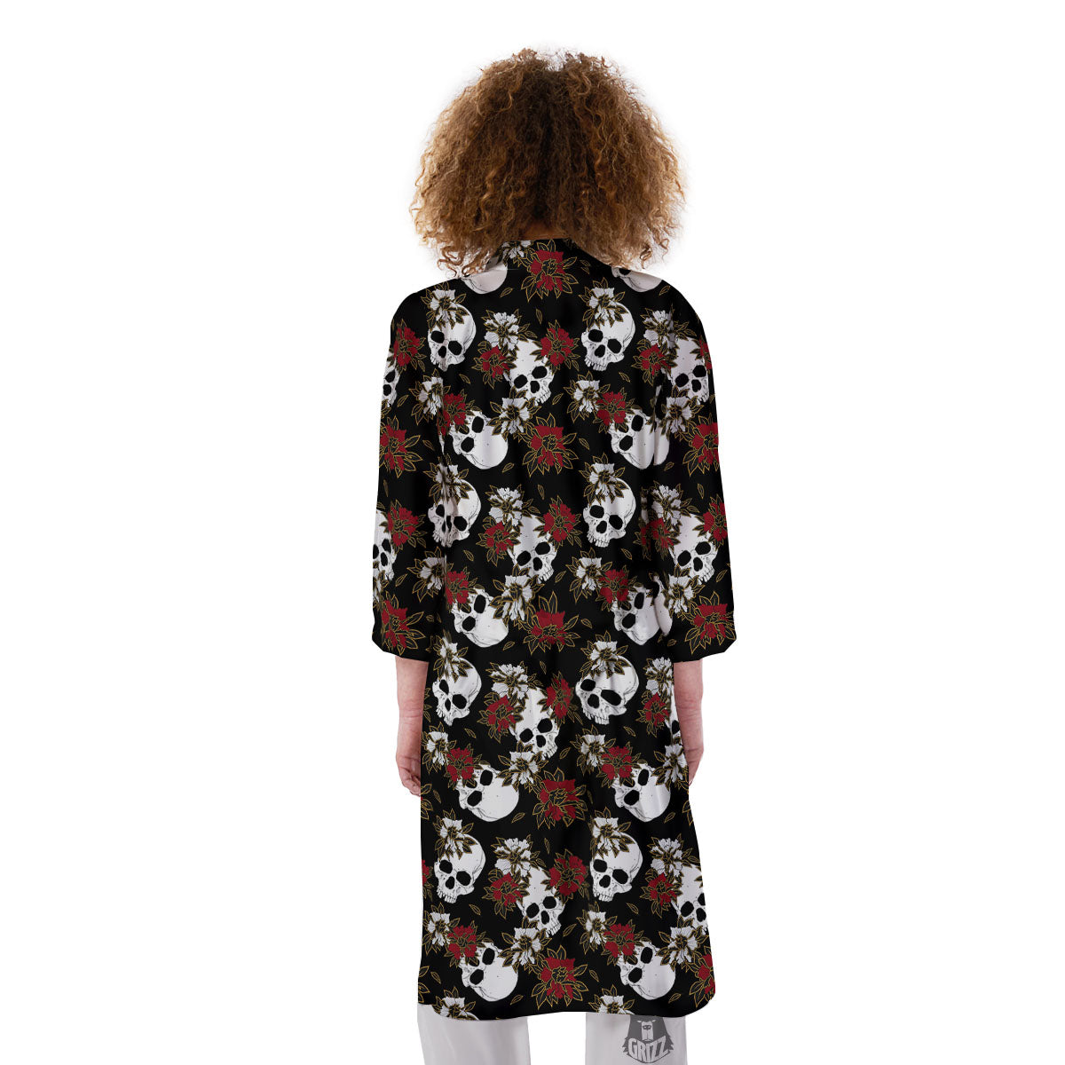Sugar Skull White And Red Print Pattern Kimono-grizzshop