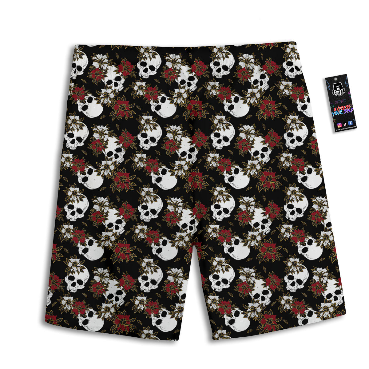 Sugar Skull White And Red Print Pattern Men's Athletic Shorts