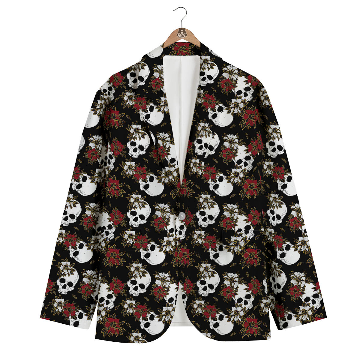 Sugar Skull White And Red Print Pattern Men's Blazer-grizzshop