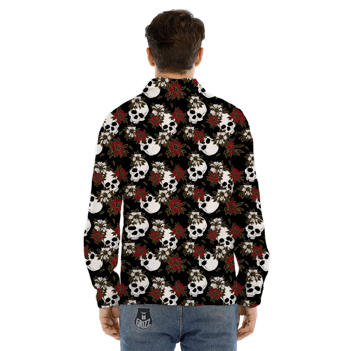 Sugar Skull White And Red Print Pattern Men's Dress Shirts-grizzshop