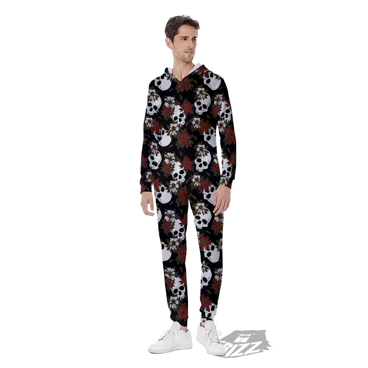 Sugar Skull White And Red Print Pattern Men's Jumpsuit-grizzshop