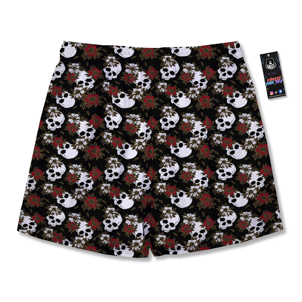 Sugar Skull White And Red Print Pattern Men's Running Shorts-grizzshop