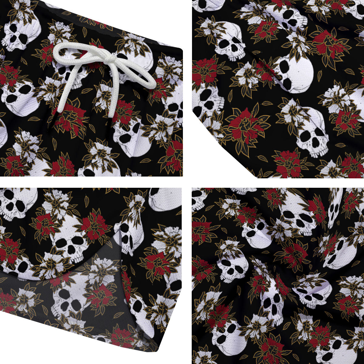 Sugar Skull White And Red Print Pattern Men's Running Shorts-grizzshop