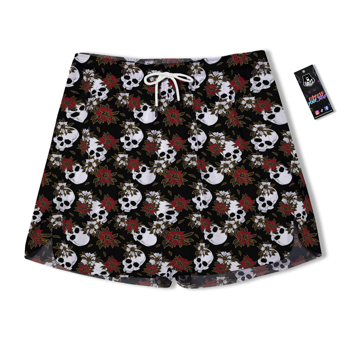 Sugar Skull White And Red Print Pattern Men's Running Shorts-grizzshop