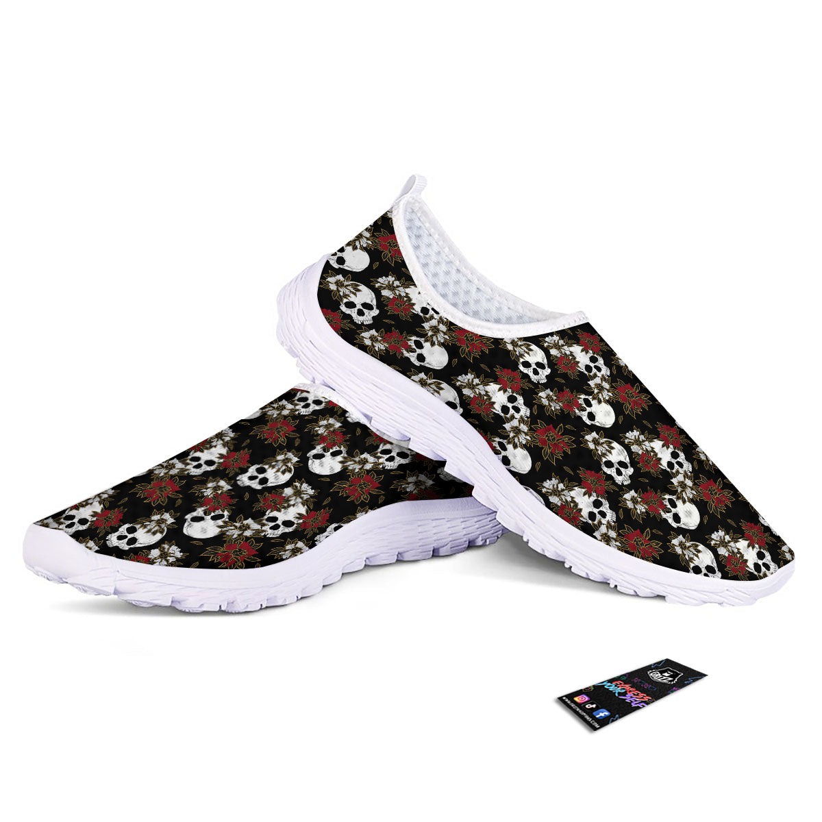 Sugar Skull White And Red Print Pattern Nurse Shoes-grizzshop